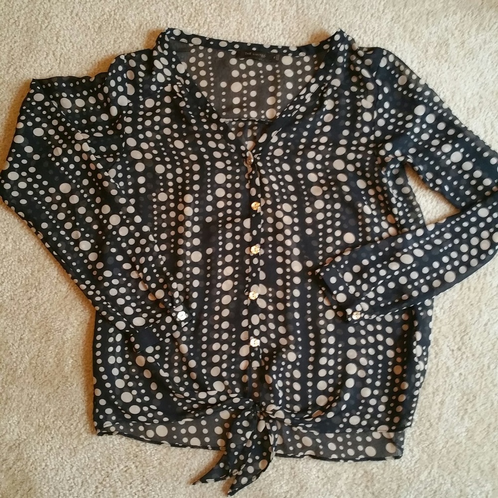 #41 Limited Black/Tan Polka Dot Long Sleeve Blouse